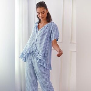 2 Piece Blue Gingham Pant Set